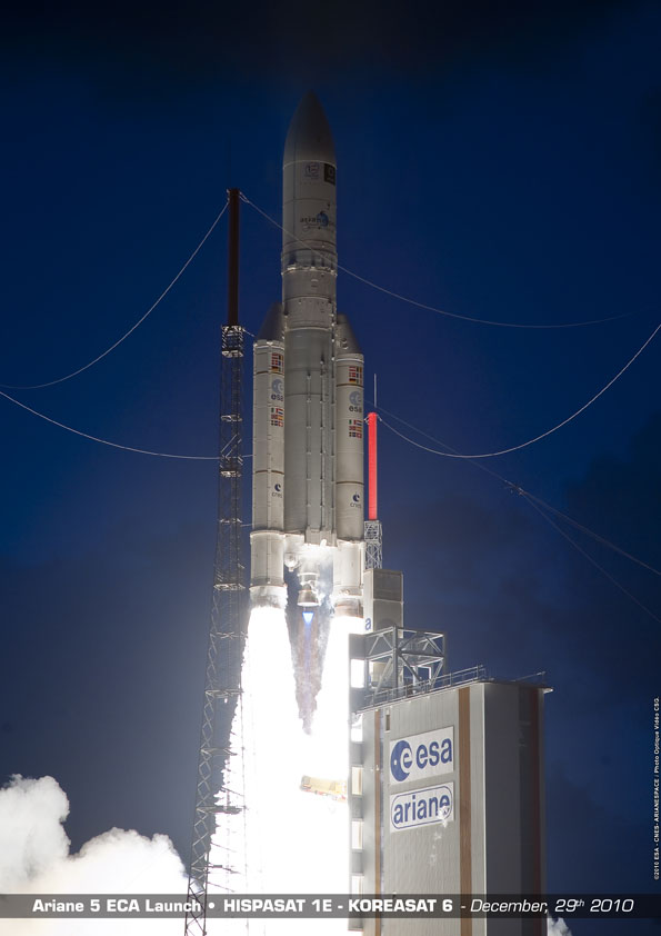 Aeroplans - Ariane 5 au décollage pour son 199ème vol (Crédits Arianespace, CNES, ESA)
