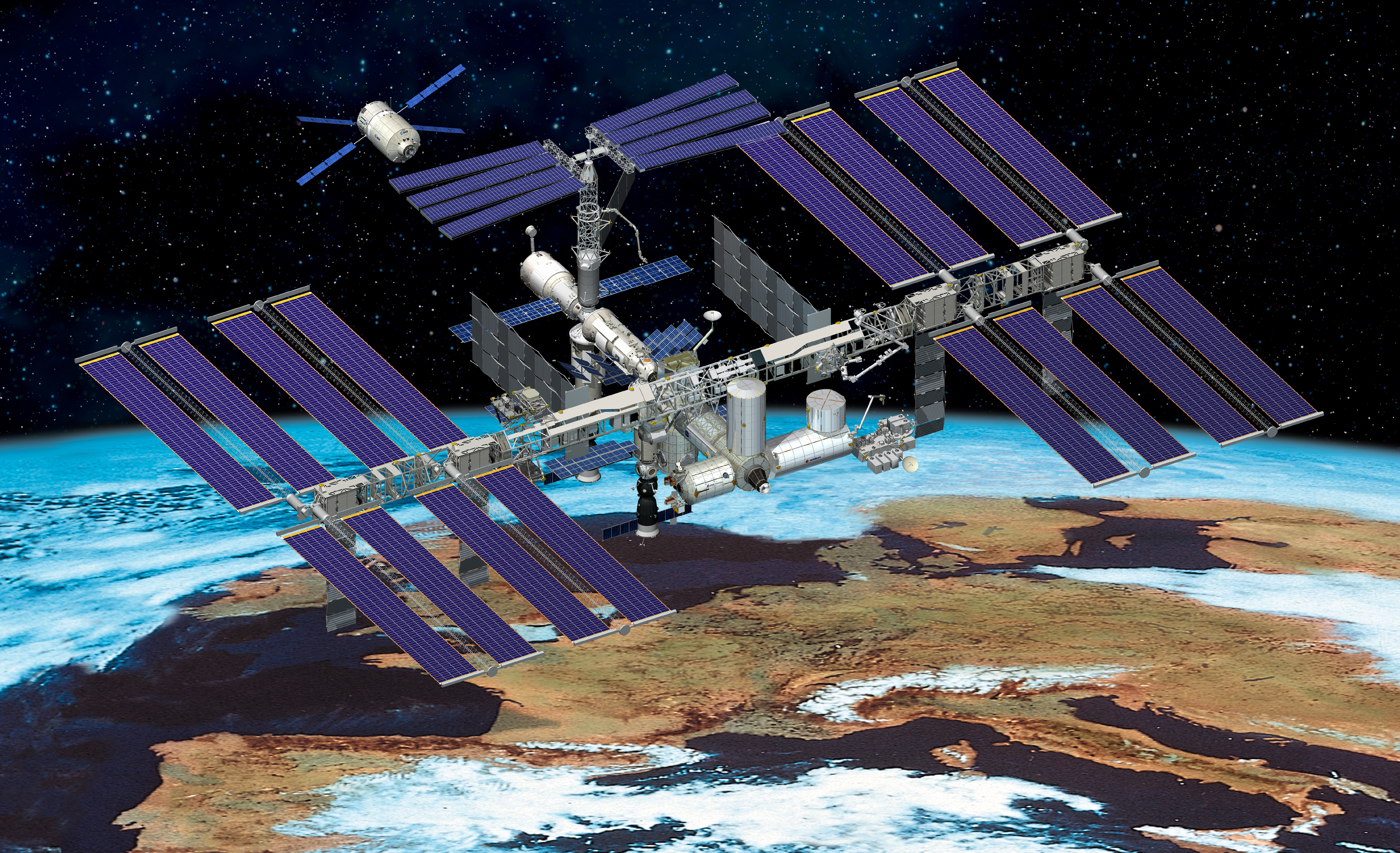 Aeroplans - L'ISS au dessus de l'Europe (Crédits ESA)
