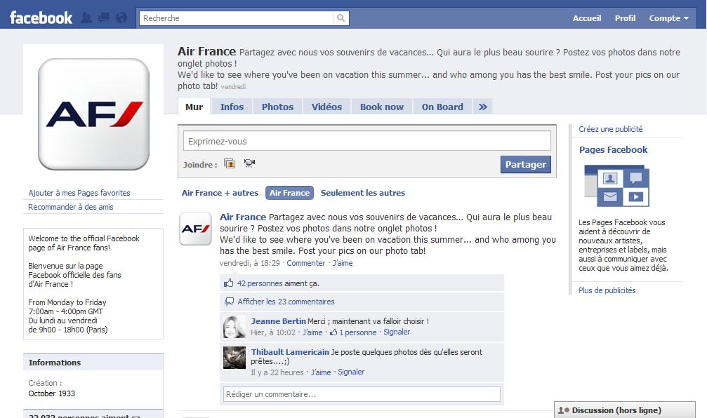 Aeroplans - Page Facebook d'Air France