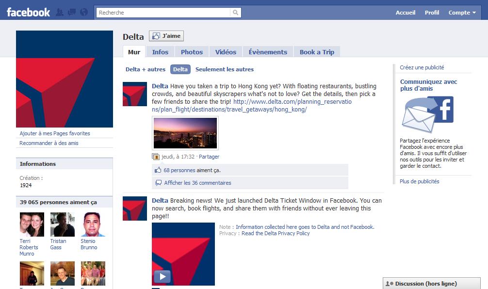 Aeroplans - Page Facebook de Delta